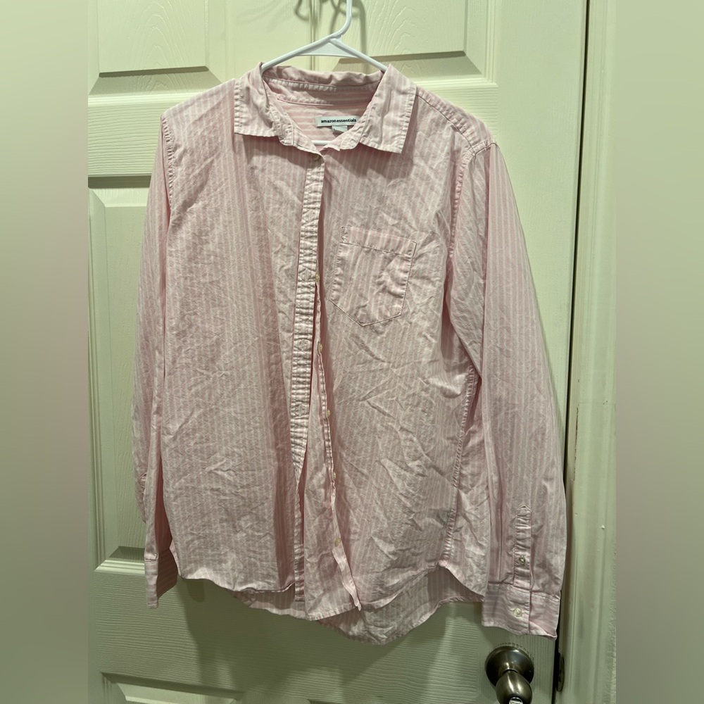 Amazon Essentials Pink Striped Button Down Shirt